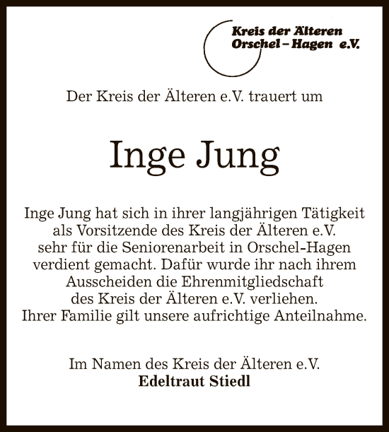 Anzeige von Inge Jung von Reutlinger General-Anzeiger