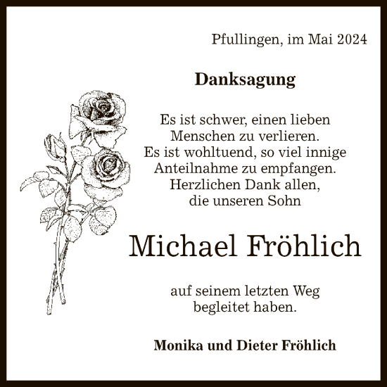 Anzeige von Michael Fröhlich von Reutlinger General-Anzeiger