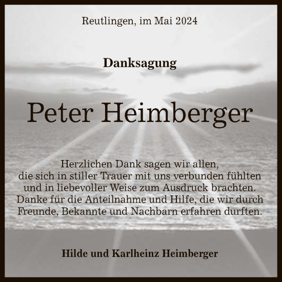 Anzeige von Peter Heimberger von Reutlinger General-Anzeiger