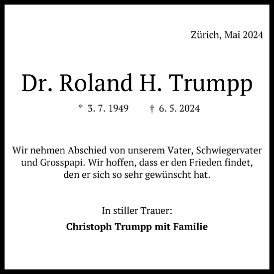 Anzeige von Roland H. Trumpp von Reutlinger General-Anzeiger