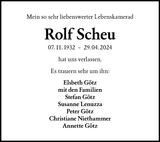 Anzeige von Rolf Scheu von Reutlinger General-Anzeiger