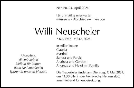 Anzeige von Willi Neuscheler von Reutlinger General-Anzeiger