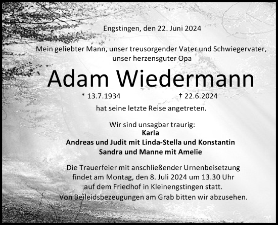 Anzeige von Adam Wiedermann von Reutlinger General-Anzeiger