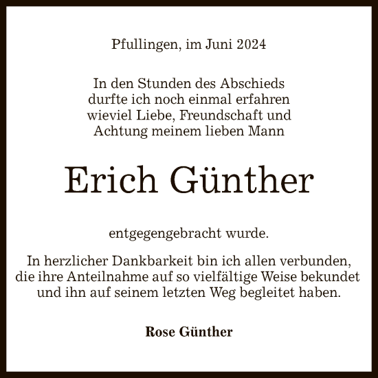Anzeige von Erich Günther von Reutlinger General-Anzeiger