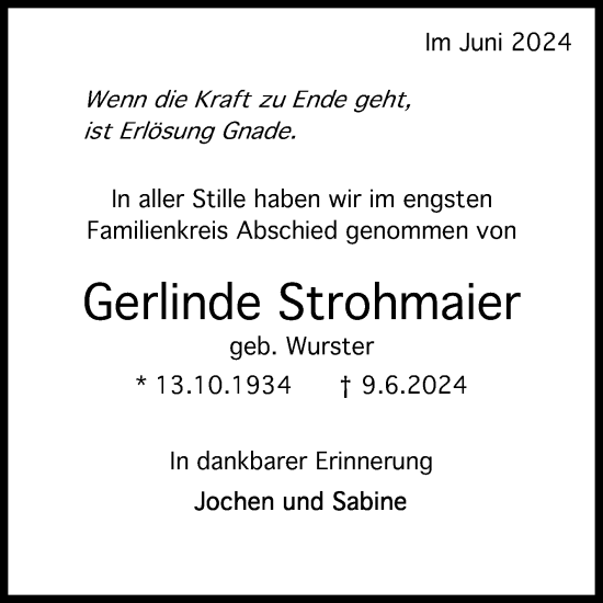 Anzeige von Gerlinde Strohmaier von Reutlinger General-Anzeiger