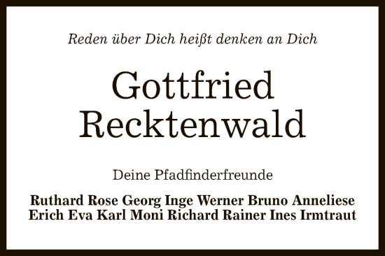 Anzeige von Gottfried Recktenwald von Reutlinger General-Anzeiger