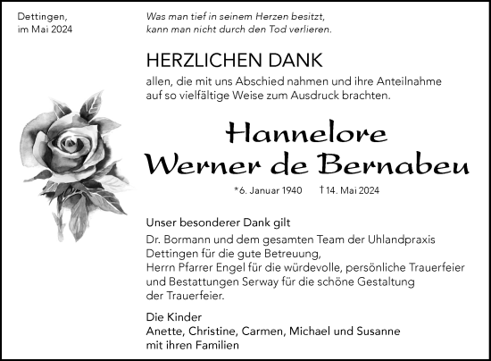 Anzeige von Hannelore Werner de Bernabeu von Reutlinger General-Anzeiger