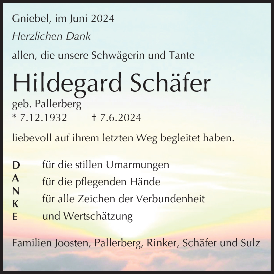 Anzeige von Hildegard Schäfer von Reutlinger General-Anzeiger