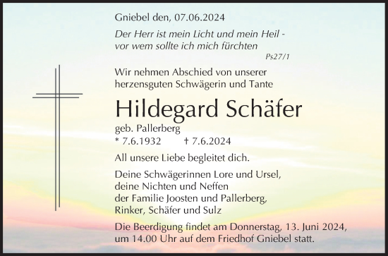 Anzeige von Hildegard Schäfer von Reutlinger General-Anzeiger