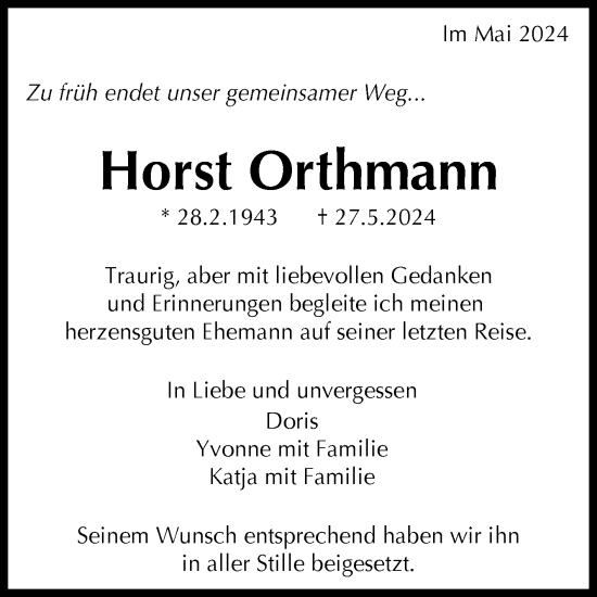 Anzeige von Horst Orthmann von Reutlinger General-Anzeiger