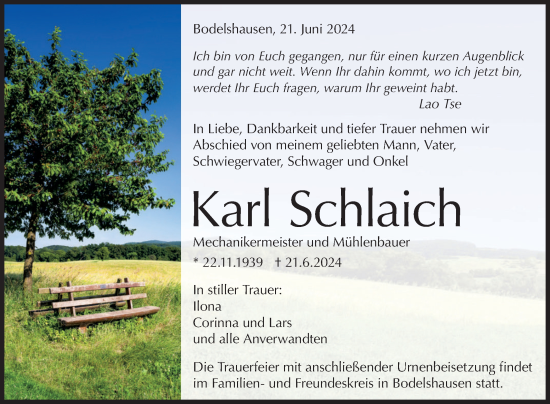 Anzeige von Karl Schlaich von Reutlinger General-Anzeiger