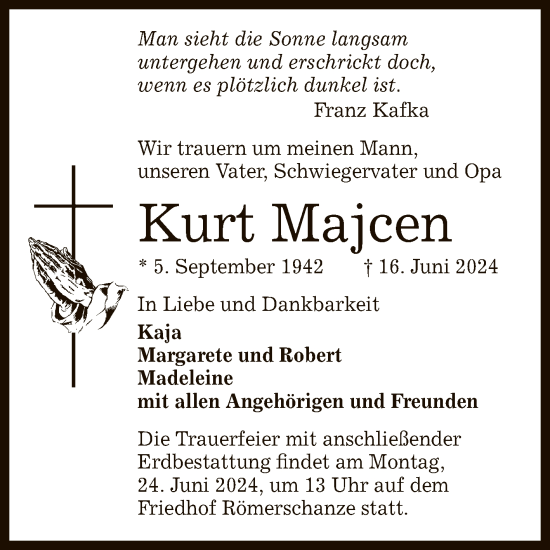 Anzeige von Kurt Majcen von Reutlinger General-Anzeiger