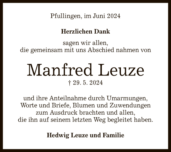 Anzeige von Manfred Leuze von Reutlinger General-Anzeiger