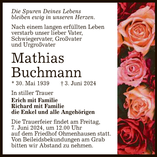Anzeige von Mathias Buchmann von Reutlinger General-Anzeiger