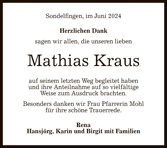 Anzeige von Mathias Kraus von Reutlinger General-Anzeiger