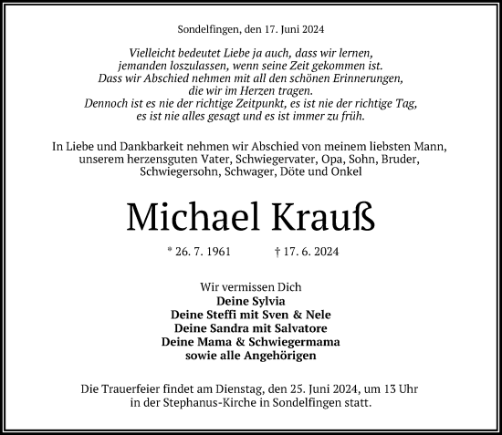 Anzeige von Michael Krauß von Reutlinger General-Anzeiger