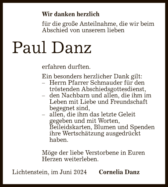 Anzeige von Paul Danz von Reutlinger General-Anzeiger