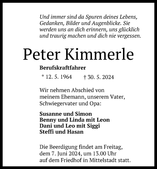 Anzeige von Peter Kimmerle von Reutlinger General-Anzeiger