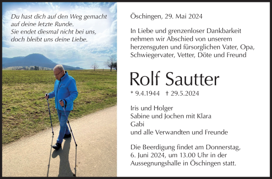 Anzeige von Rolf Sautter von Reutlinger General-Anzeiger