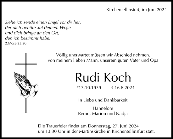 Anzeige von Rudi Koch von Reutlinger General-Anzeiger