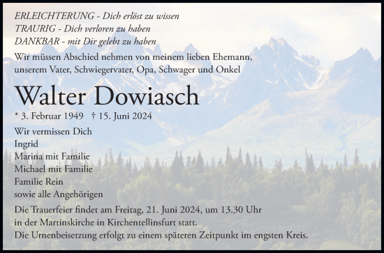 Anzeige von Walter Dowiasch von Reutlinger General-Anzeiger