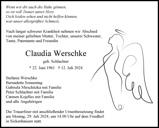 Anzeige von Claudia Werschke von Reutlinger General-Anzeiger