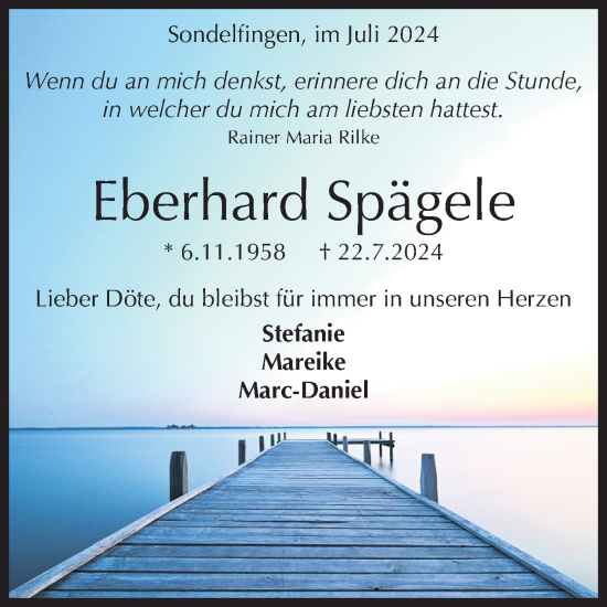 Anzeige von Eberhard Spägele von Reutlinger General-Anzeiger