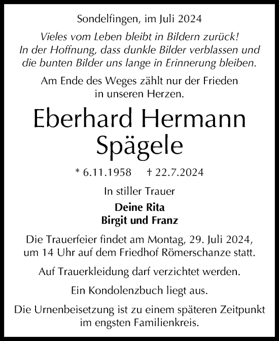 Anzeige von Eberhard Hermann Spägele von Reutlinger General-Anzeiger