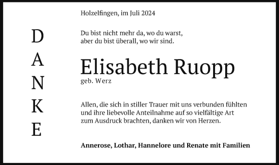 Anzeige von Elisabeth Ruopp von Reutlinger General-Anzeiger