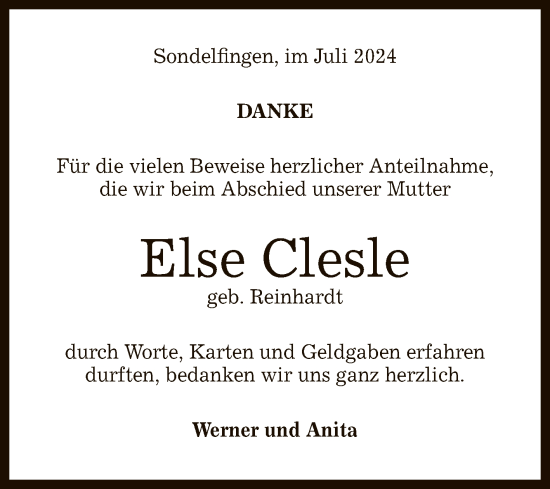 Anzeige von Else Clesle von Reutlinger General-Anzeiger