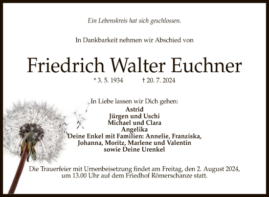 Anzeige von Friedrich Walter Euchner von Reutlinger General-Anzeiger