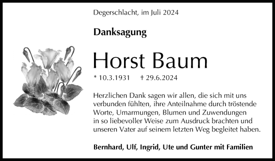 Anzeige von Horst Baum von Reutlinger General-Anzeiger