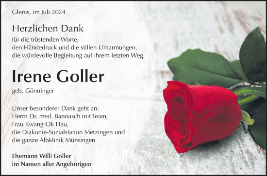 Anzeige von Irene Goller von Reutlinger General-Anzeiger