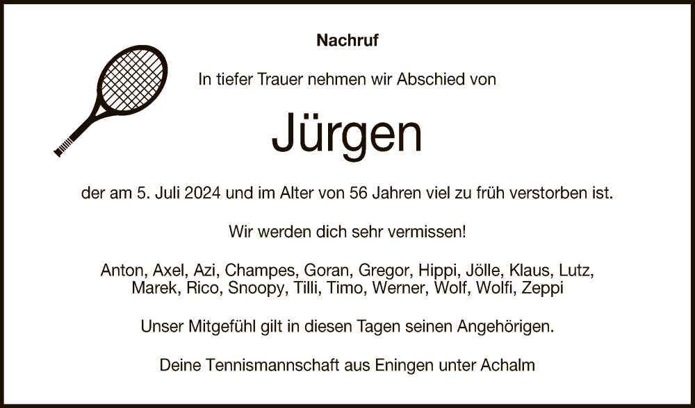  Traueranzeige für Jürgen Fath vom 13.07.2024 aus Reutlinger General-Anzeiger