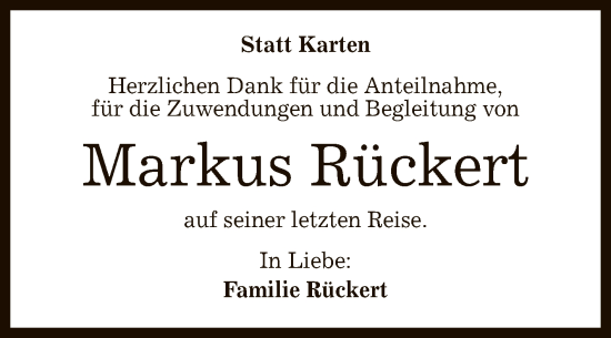 Anzeige von Markus Rückert von Reutlinger General-Anzeiger