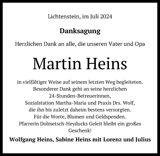 Anzeige von Martin Heins von Reutlinger General-Anzeiger