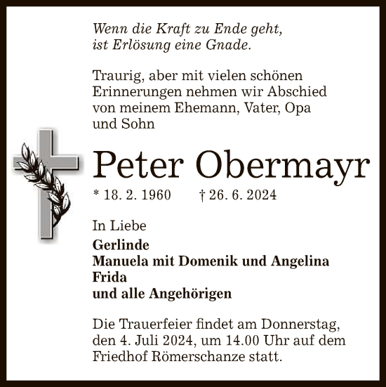 Anzeige von Peter Obermayr von Reutlinger General-Anzeiger