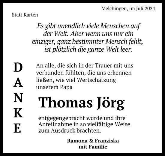Anzeige von Thomas Jörg von Reutlinger General-Anzeiger