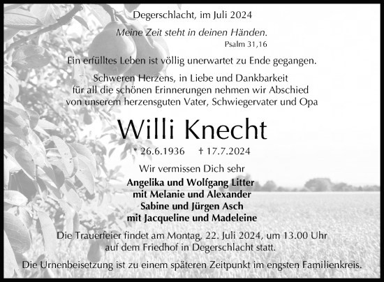 Anzeige von Willi Knecht von Reutlinger General-Anzeiger