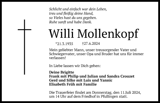 Anzeige von Willi Mollenkopf von Reutlinger General-Anzeiger