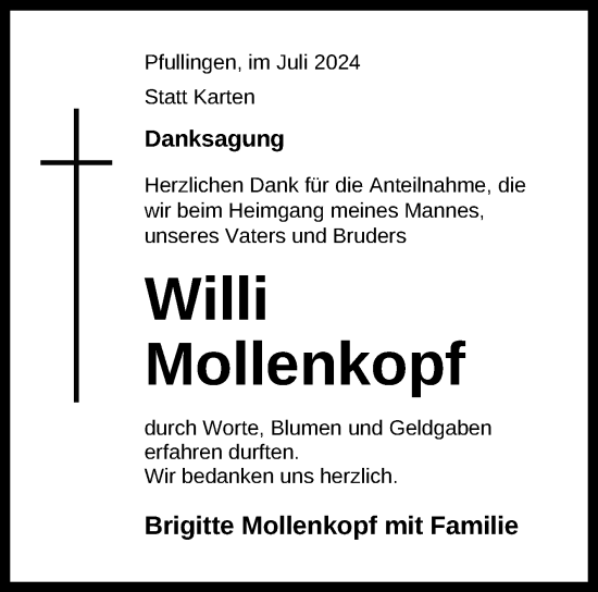Anzeige von Willi Mollenkopf von Reutlinger General-Anzeiger