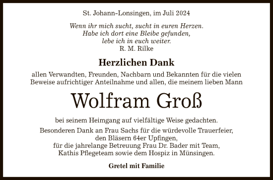 Anzeige von Wolfram Groß von Reutlinger General-Anzeiger