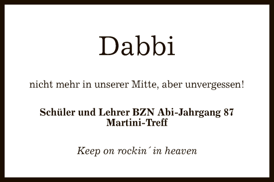 Anzeige von Dabbi  von Reutlinger General-Anzeiger