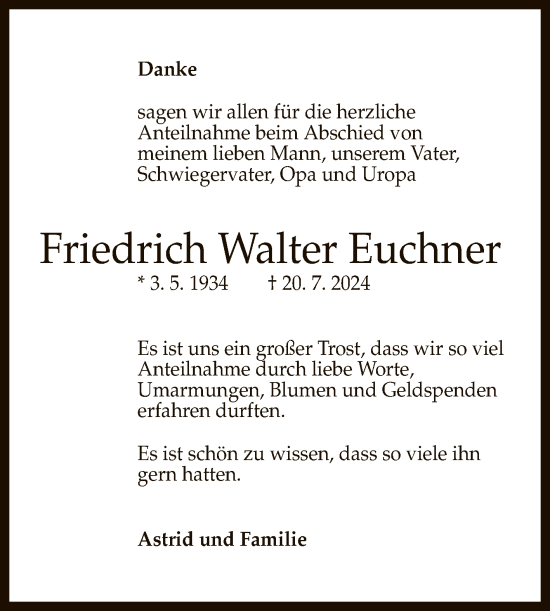 Anzeige von Friedrich Walter Euchner von Reutlinger General-Anzeiger