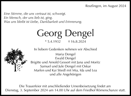 Anzeige von Georg Dengel von Reutlinger General-Anzeiger