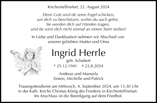 Anzeige von Ingrid Herrle von Reutlinger General-Anzeiger