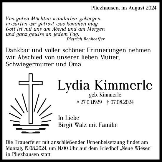 Anzeige von Lydia Kimmerle von Reutlinger General-Anzeiger