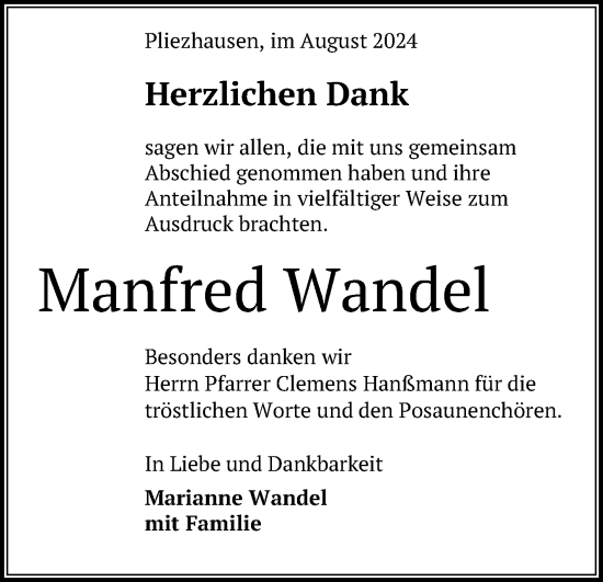 Anzeige von Manfred Wandel von Reutlinger General-Anzeiger