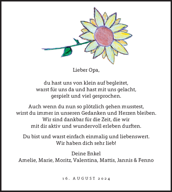Anzeige von Opa  von Reutlinger General-Anzeiger