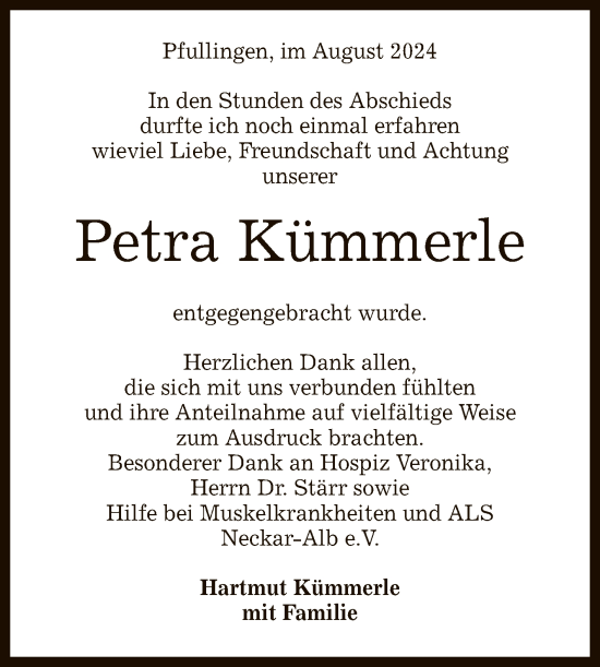 Anzeige von Petra Kümmerle von Reutlinger General-Anzeiger